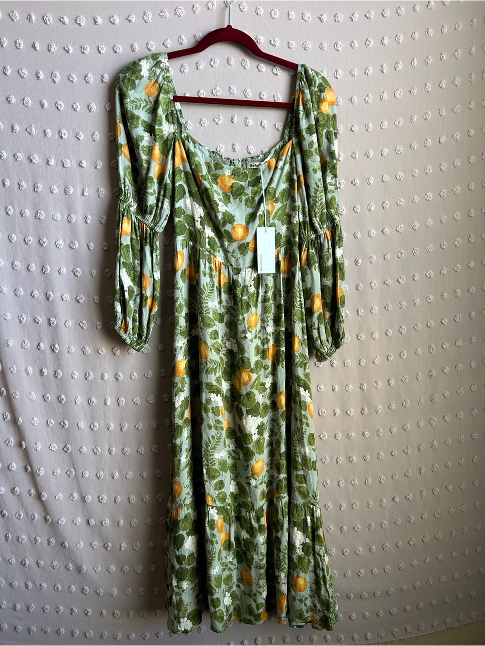 NWT Reformation Mica Long Sleeve Midi Dress Orange Grove Print Sz 0 - Picture 1 of 5